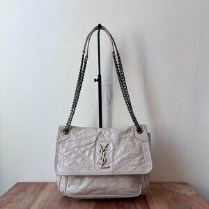Saint Laurent Leather Niki Chain Satchel Light Natural White